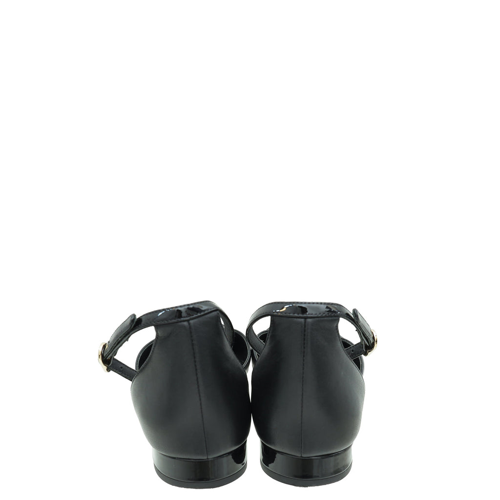 Chanel Black CC Cap Toe CC Ankle Strap Flats 37