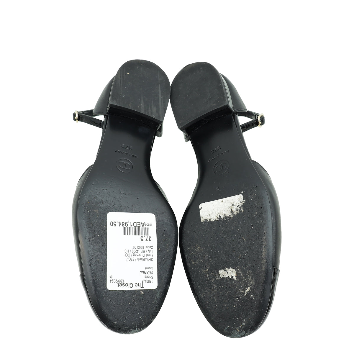 Chanel Black CC Cap Toe CC Ankle Strap Flats 37