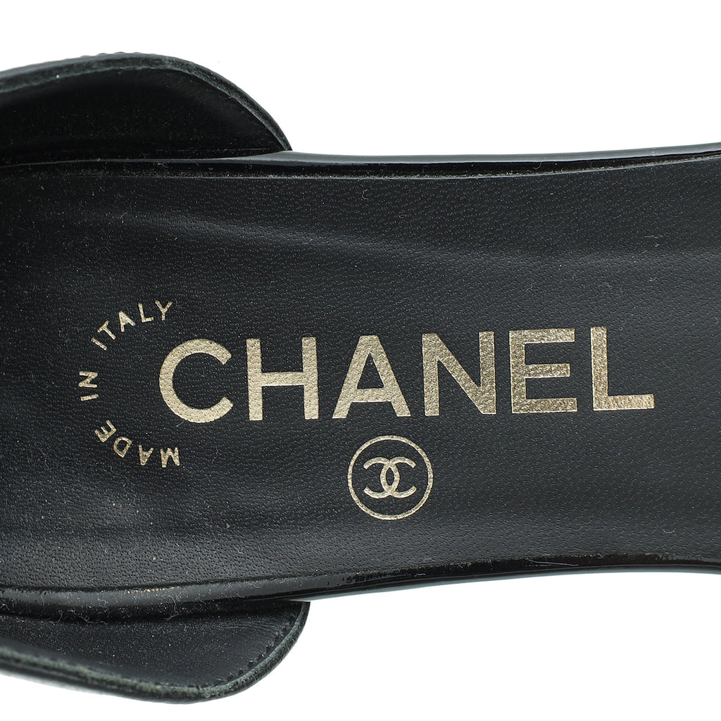 Chanel Black CC Cap Toe CC Ankle Strap Flats 37