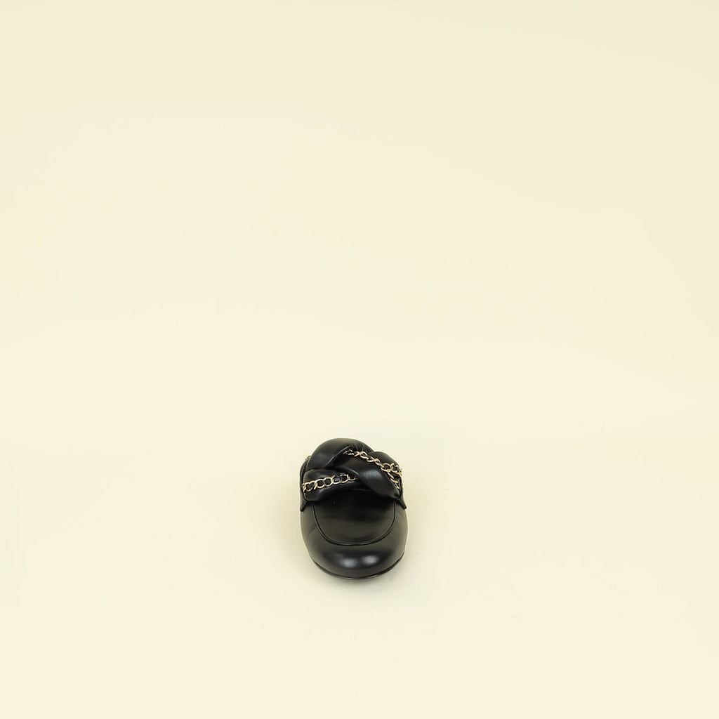 Chanel Black CC Braided Chain Mules 37.5