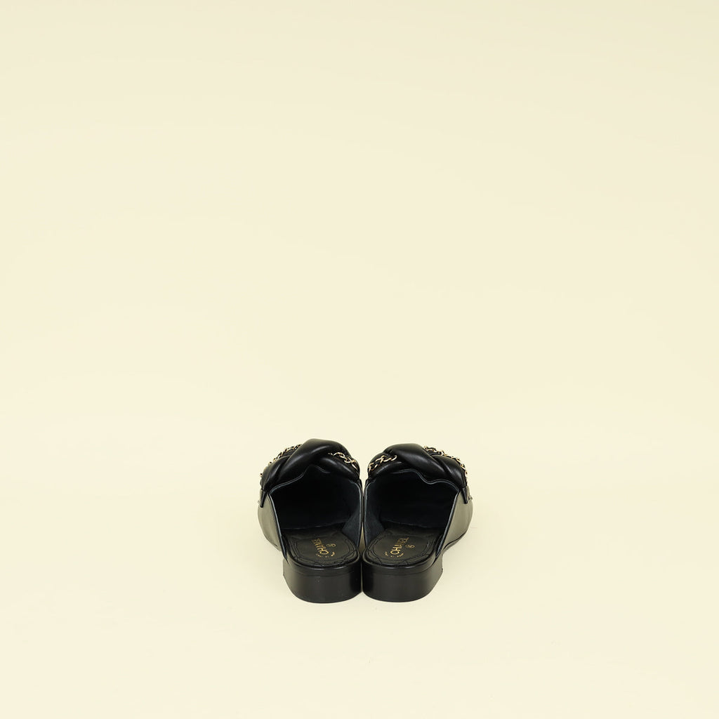 Chanel Black CC Braided Chain Mules 37.5
