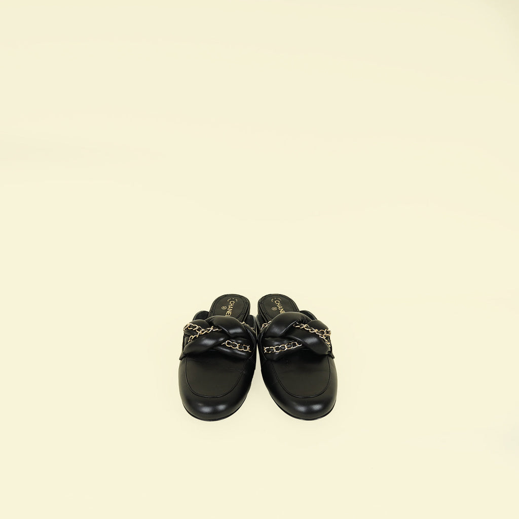 Chanel Black CC Braided Chain Mules 37.5
