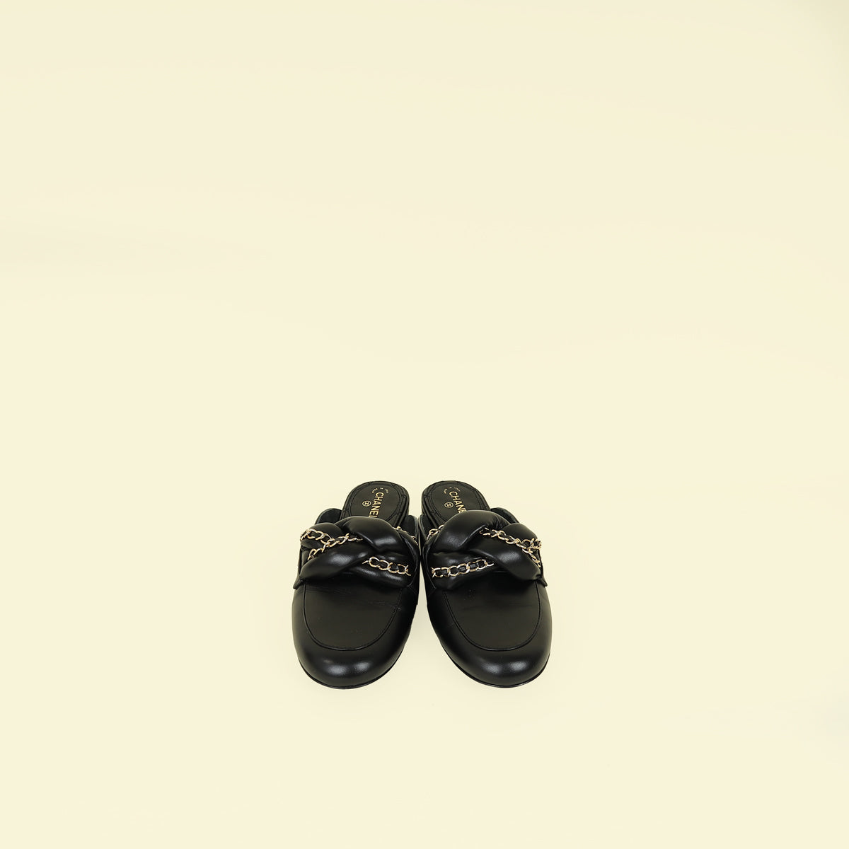 Chanel Black CC Braided Chain Mules 37.5