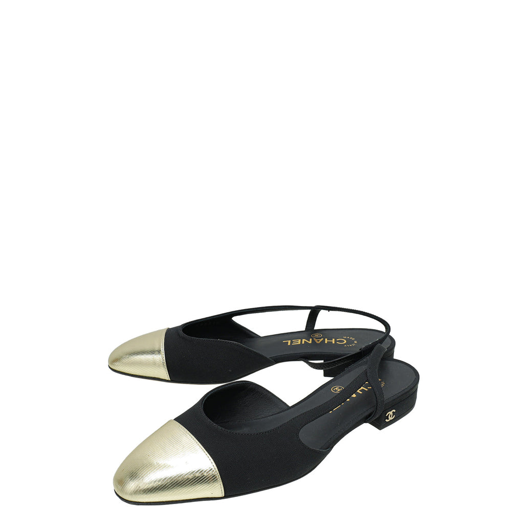 Chanel Bicolor Half D'Orsay Flat Slingback 37