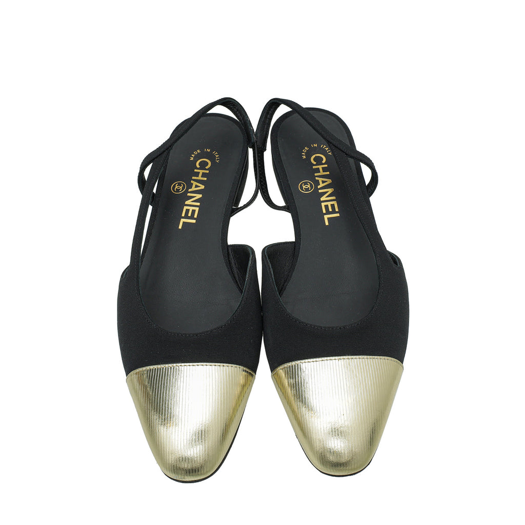 Chanel Bicolor Half D'Orsay Flat Slingback 37