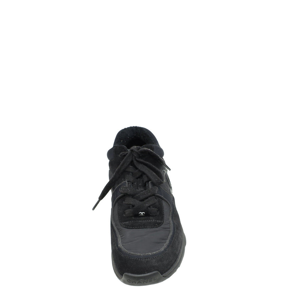Chanel Black CC Lace Up Trainer Sneakers 37.5