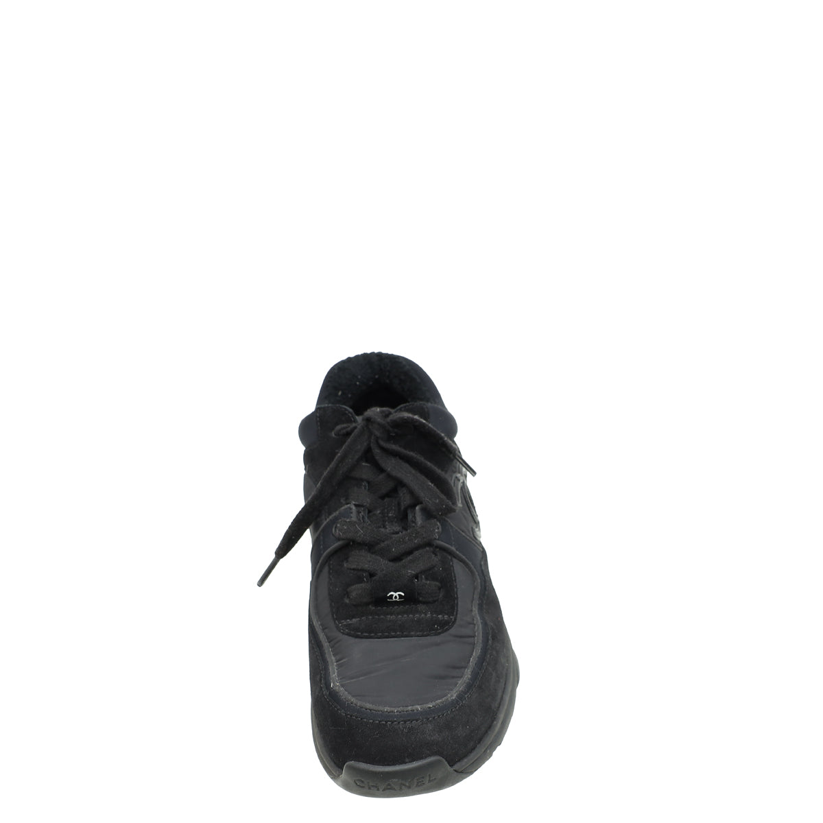 Chanel Black CC Lace Up Trainer Sneakers 37.5