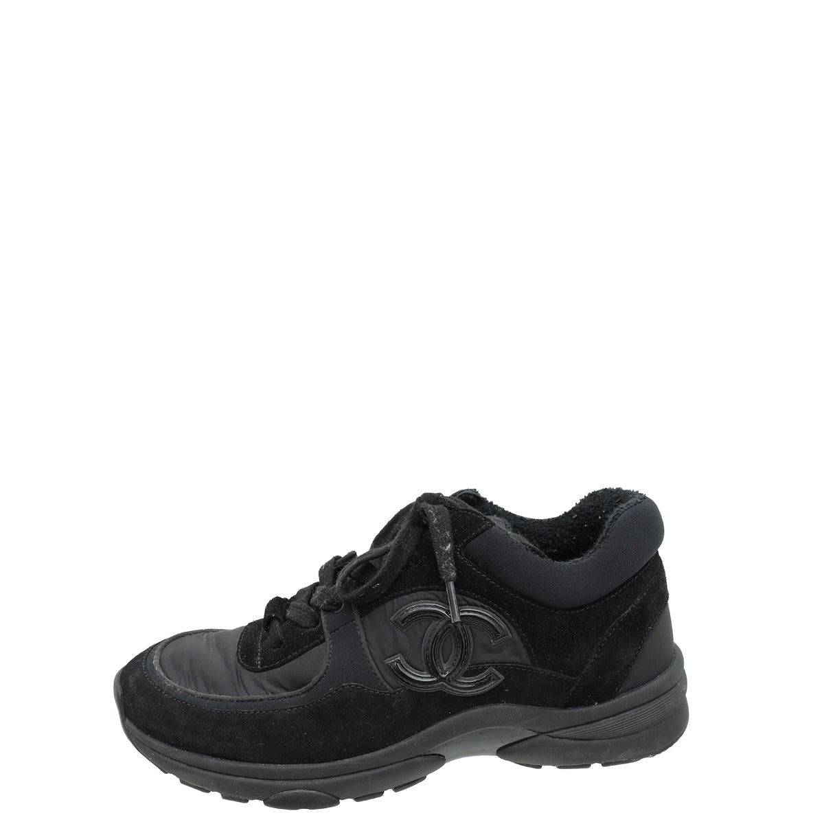 Chanel Black CC Lace Up Trainer Sneakers 37.5