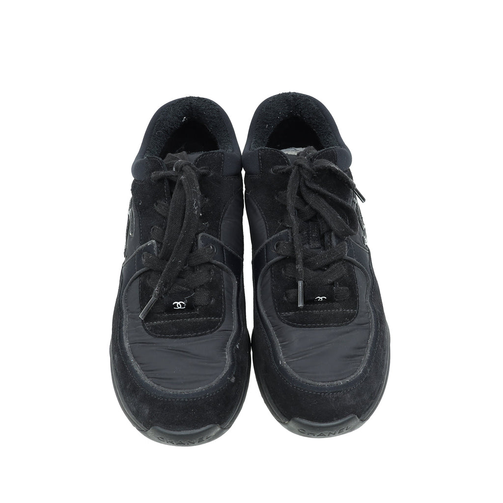 Chanel Black CC Lace Up Trainer Sneakers 37.5