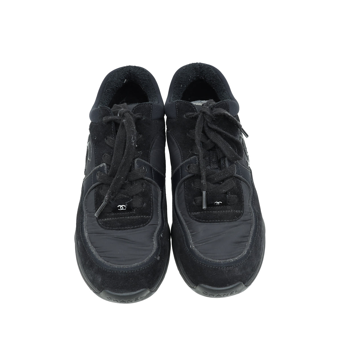 Chanel Black CC Lace Up Trainer Sneakers 37.5
