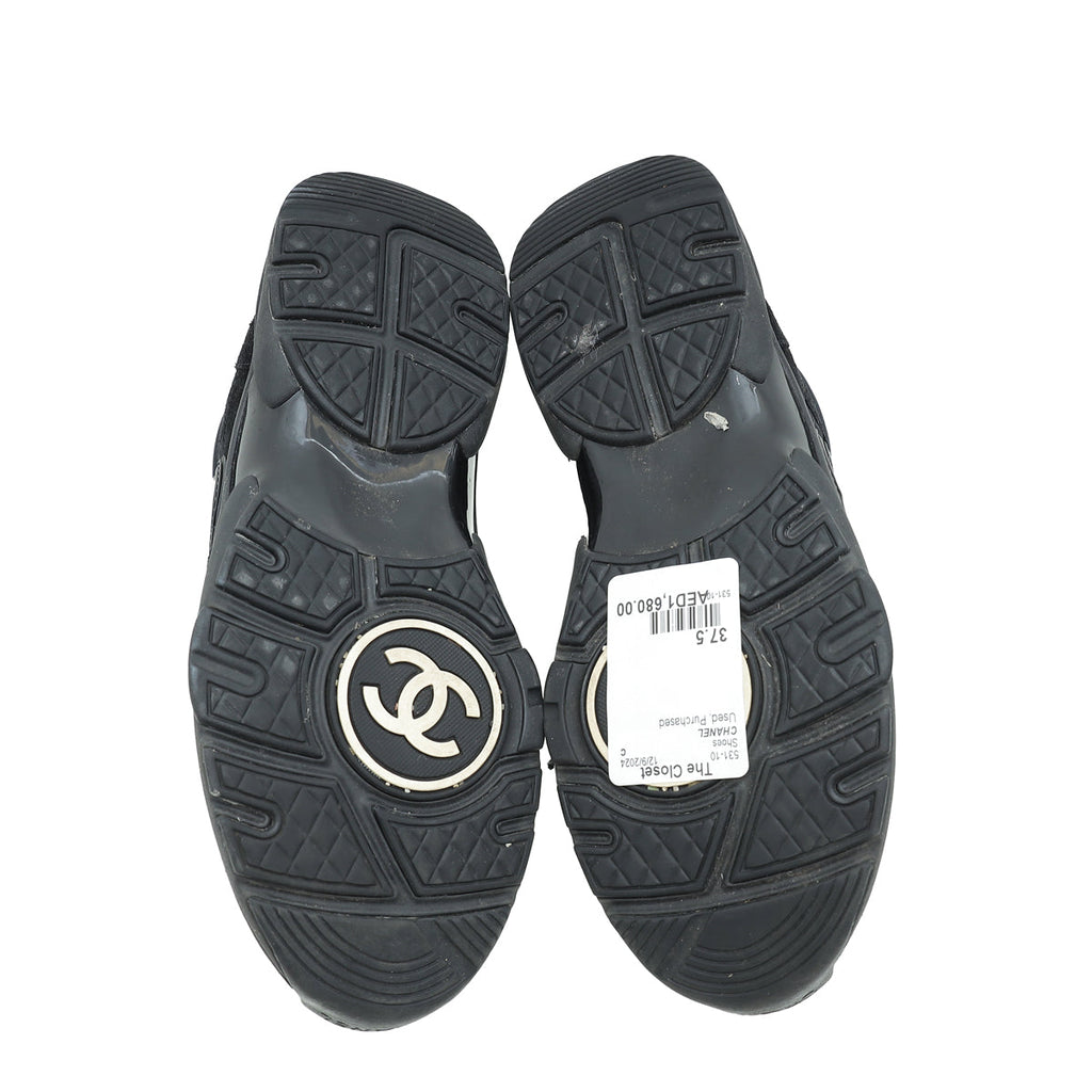 Chanel Black CC Lace Up Trainer Sneakers 37.5