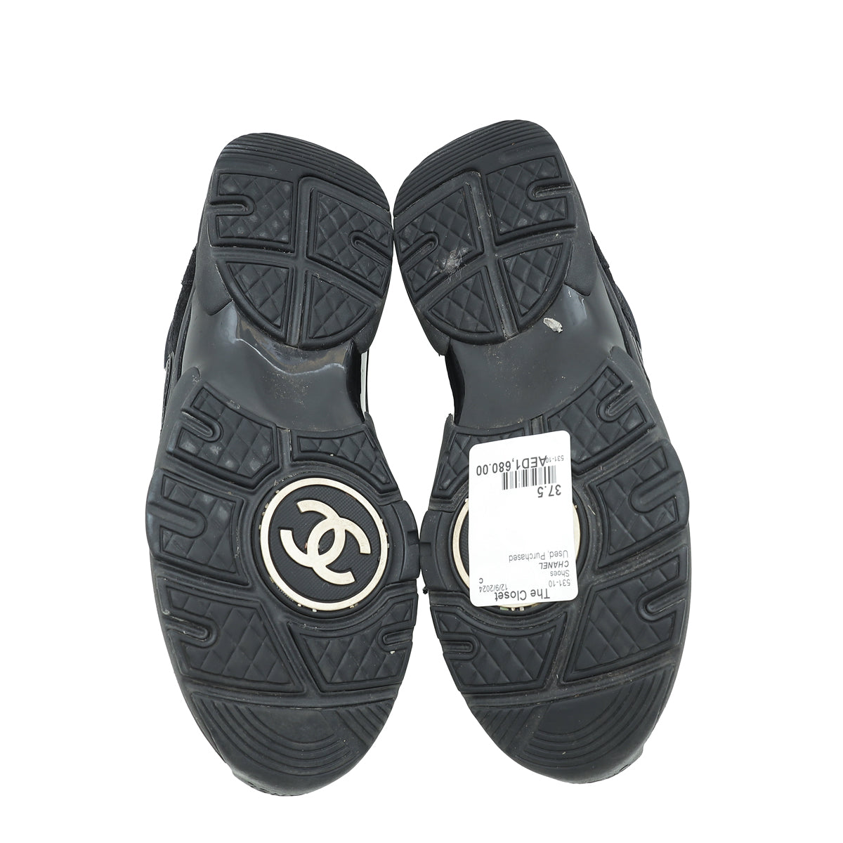 Chanel Black CC Lace Up Trainer Sneakers 37.5