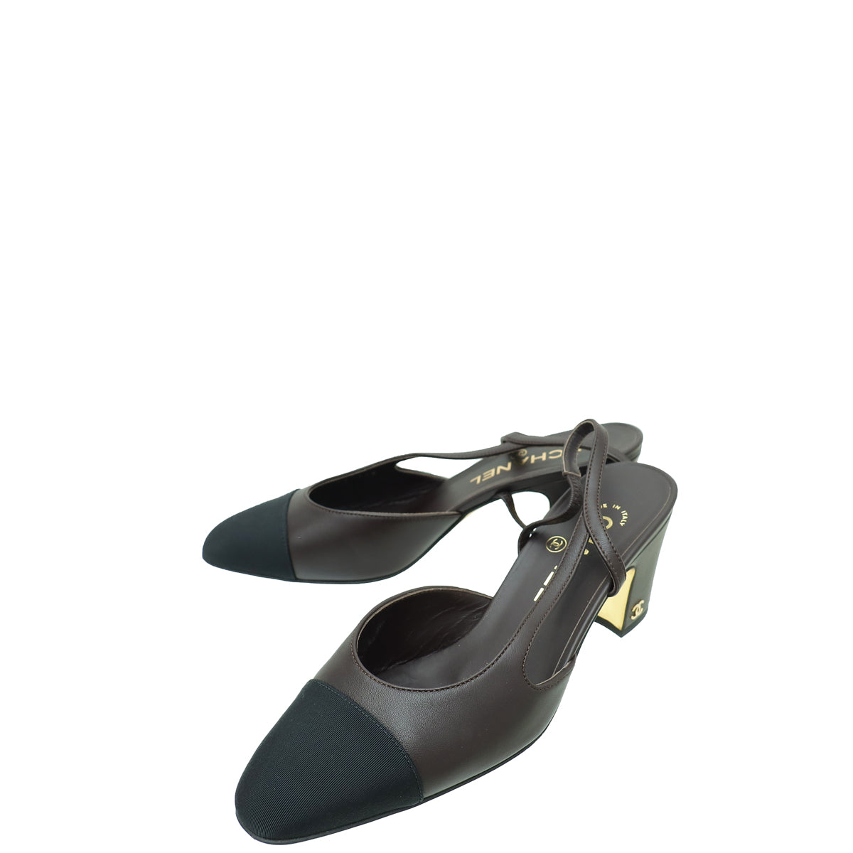 Chanel Bicolor CC Cap Toe Slingback Pump 37.5