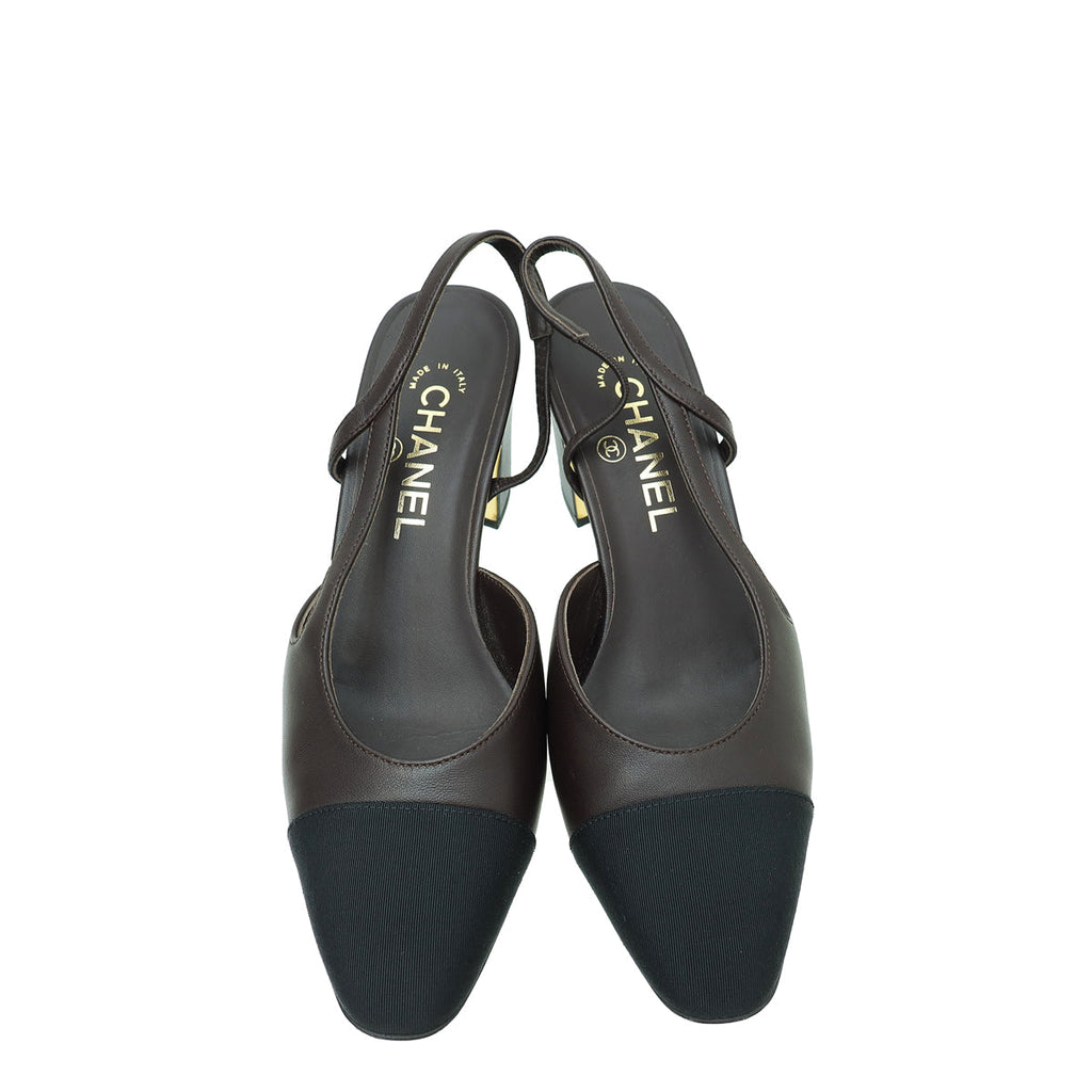 Chanel Bicolor CC Cap Toe Slingback Pump 37.5