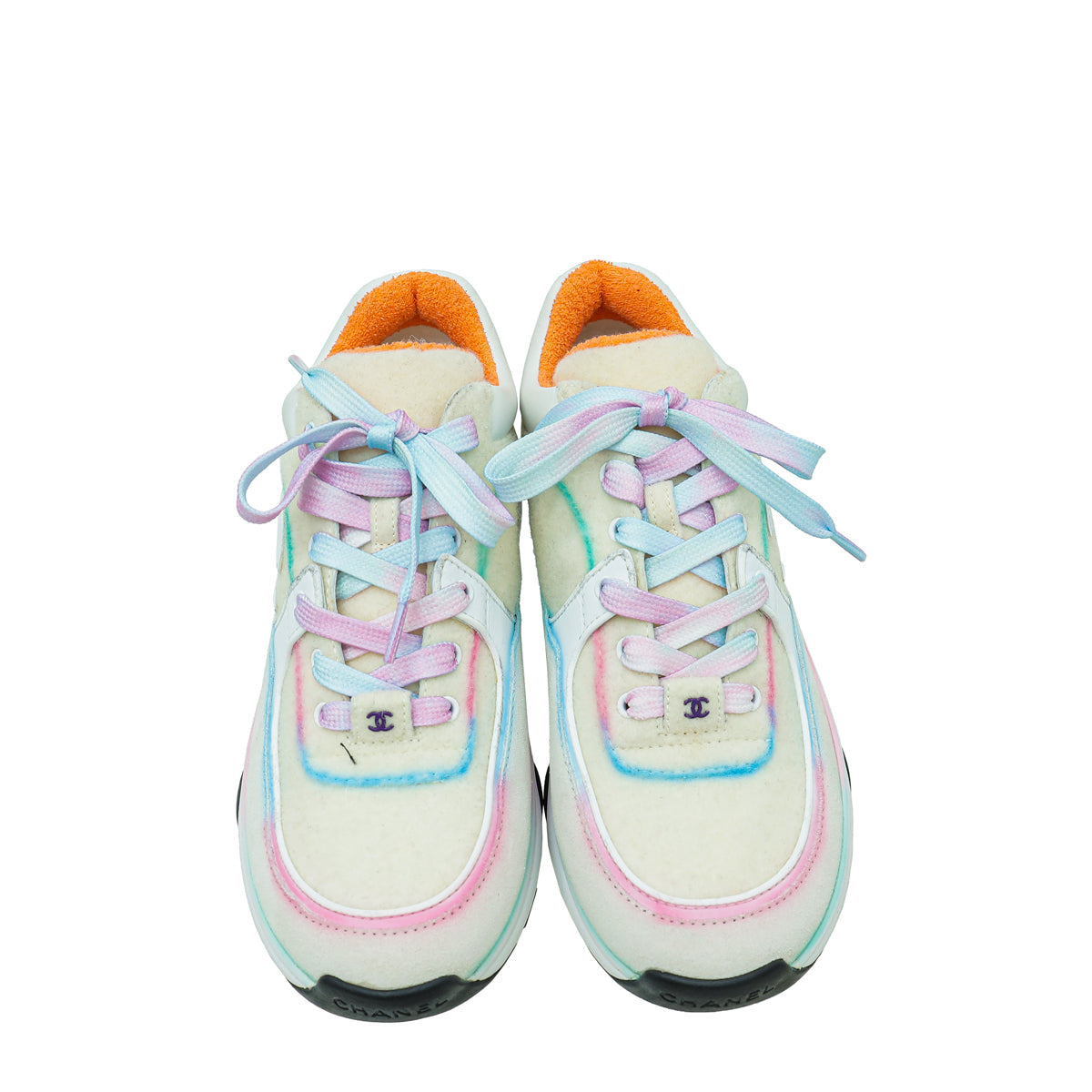Chanel White Multicolor CC Trainer Sneaker 37.5