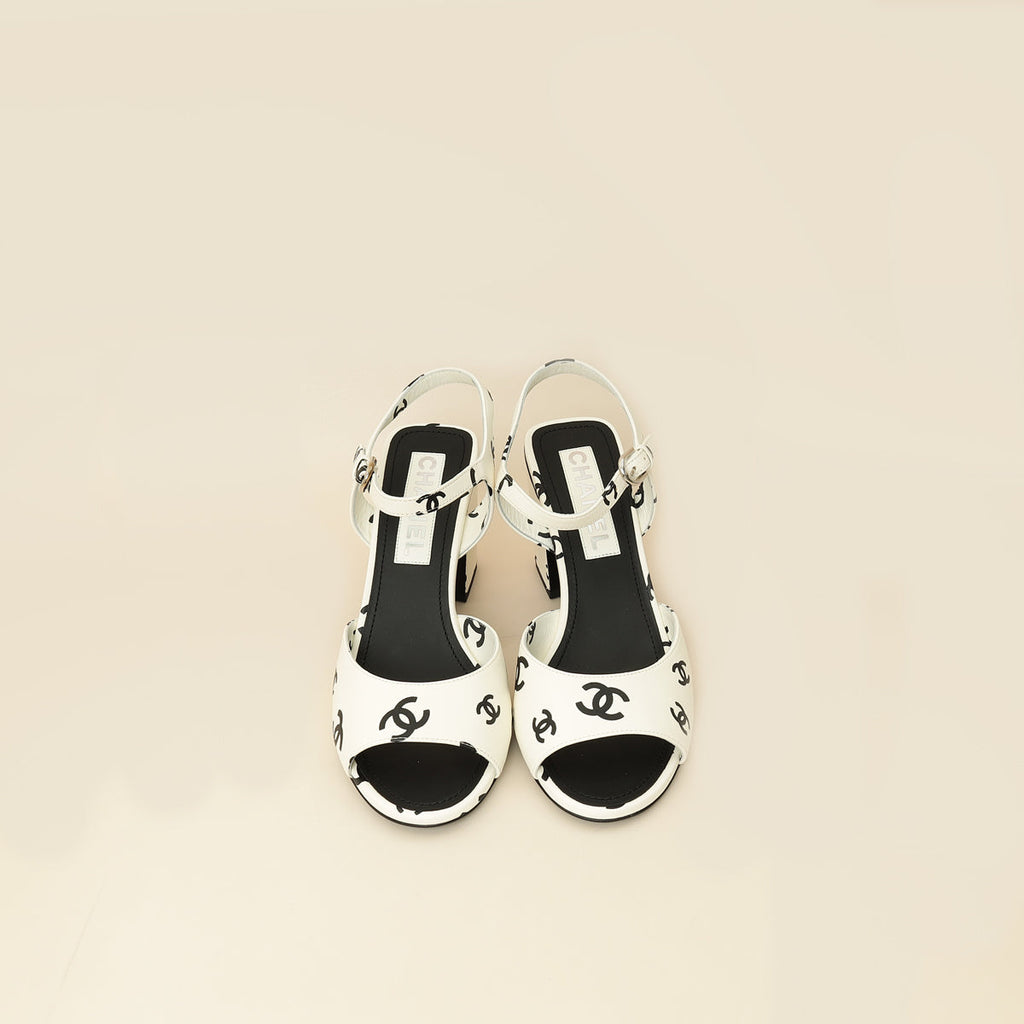 Chanel Bicolor CC Print Coco Beach Sandal 37