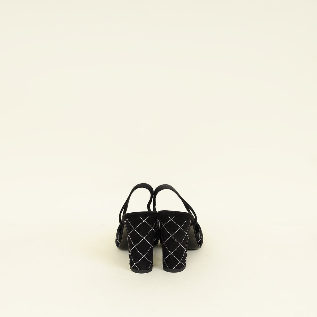 Chanel Black Cap Toe Slingback Pumps 37
