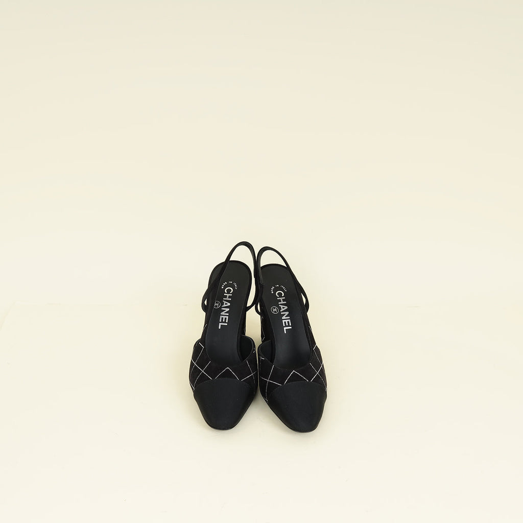 Chanel Black Cap Toe Slingback Pumps 37