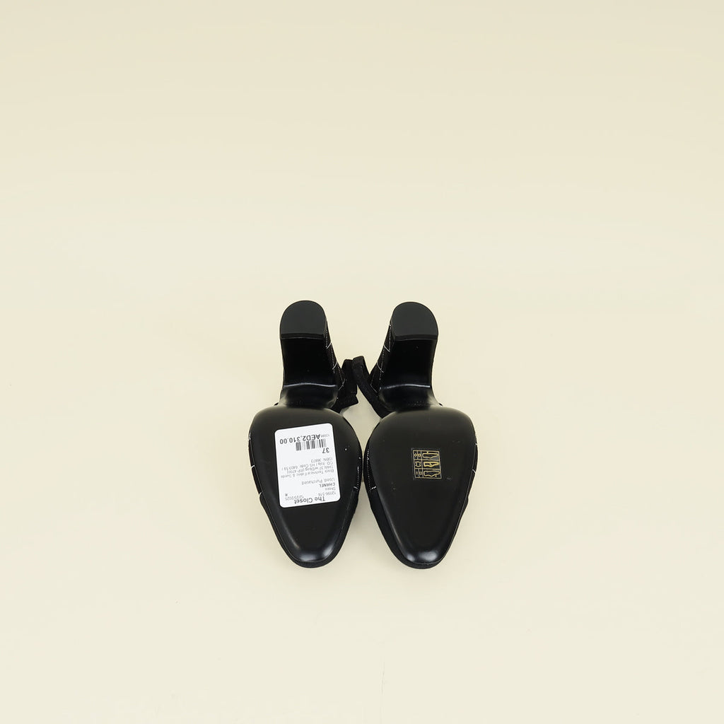 Chanel Black Cap Toe Slingback Pumps 37