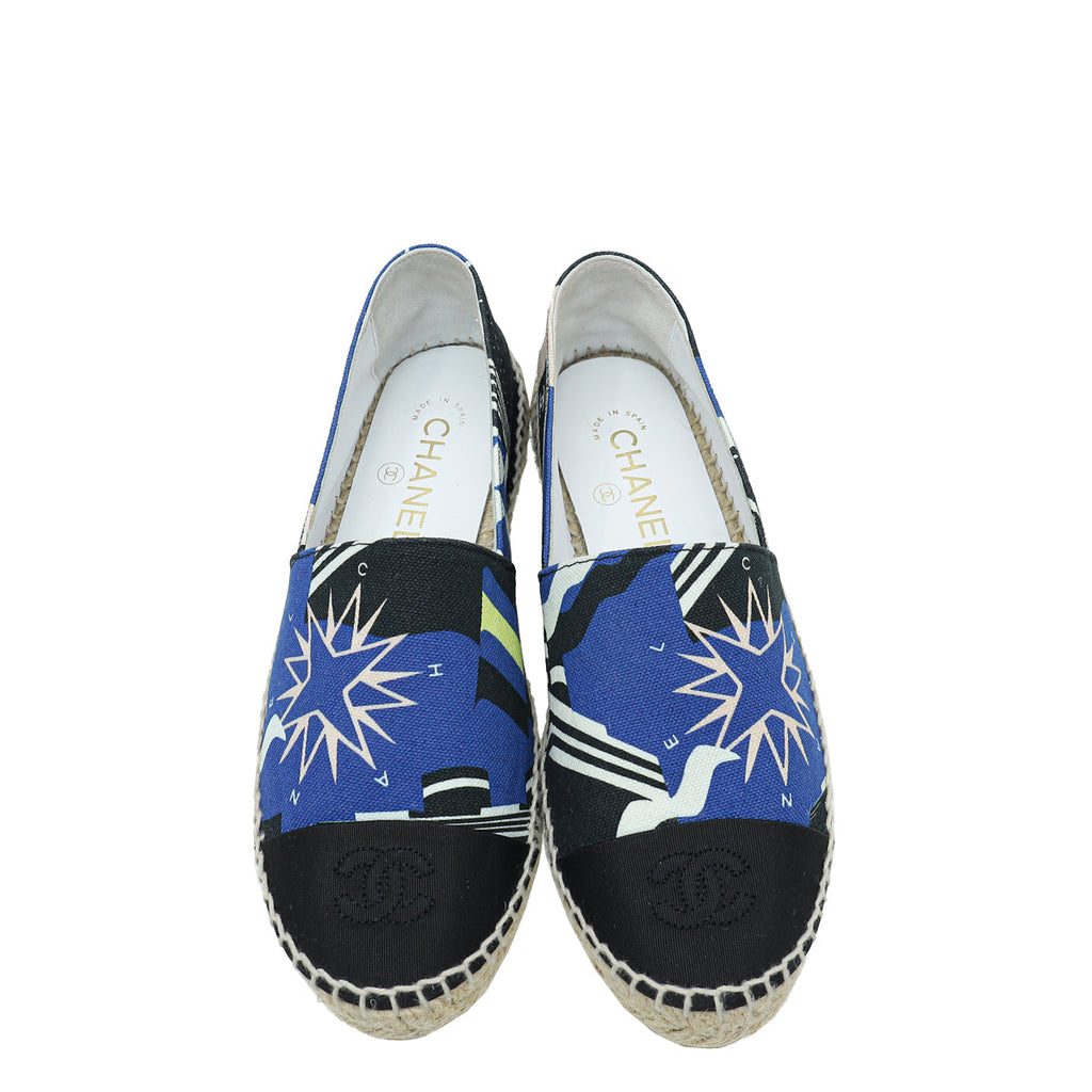 Chanel Tricolor Grosgrain Printed Espadrille 37
