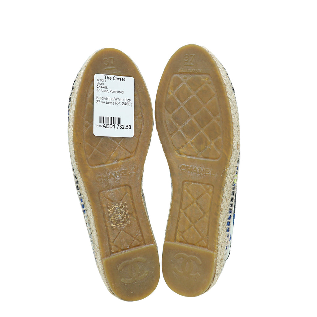 Chanel Tricolor Grosgrain Printed Espadrille 37