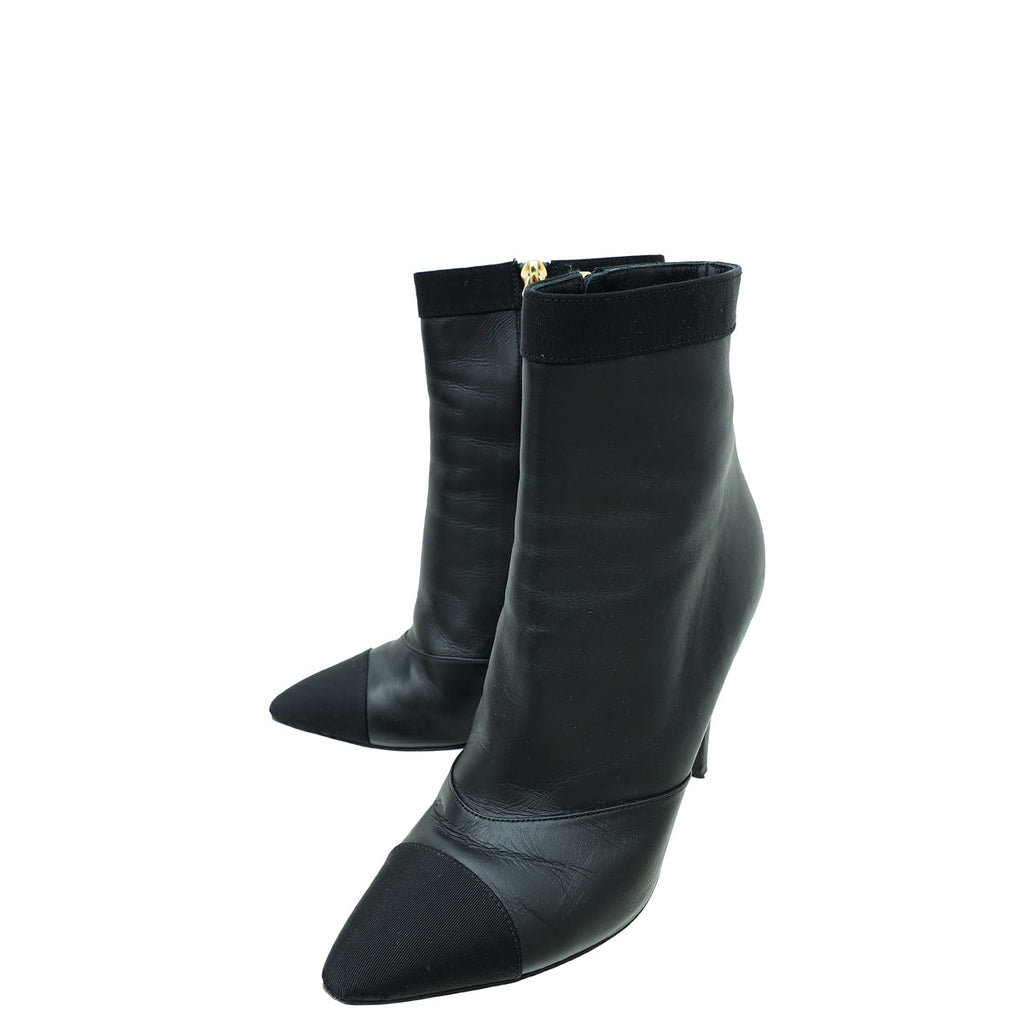 Chanel Black Logo Cap Toe Ankle Boot 37