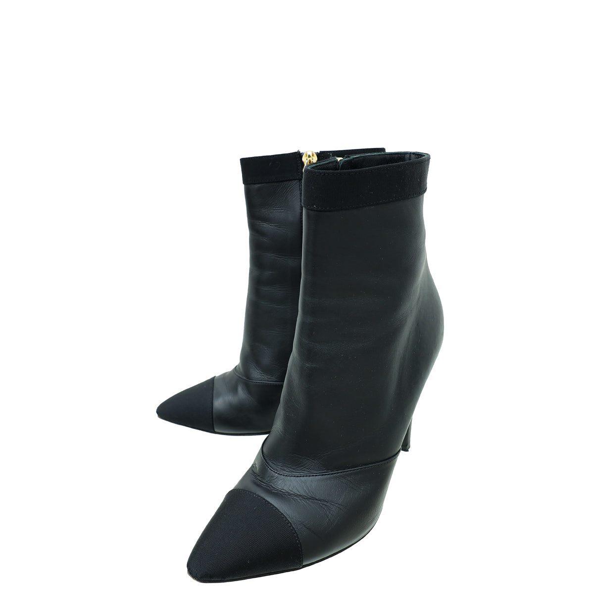 Chanel Black Logo Cap Toe Ankle Boot 37