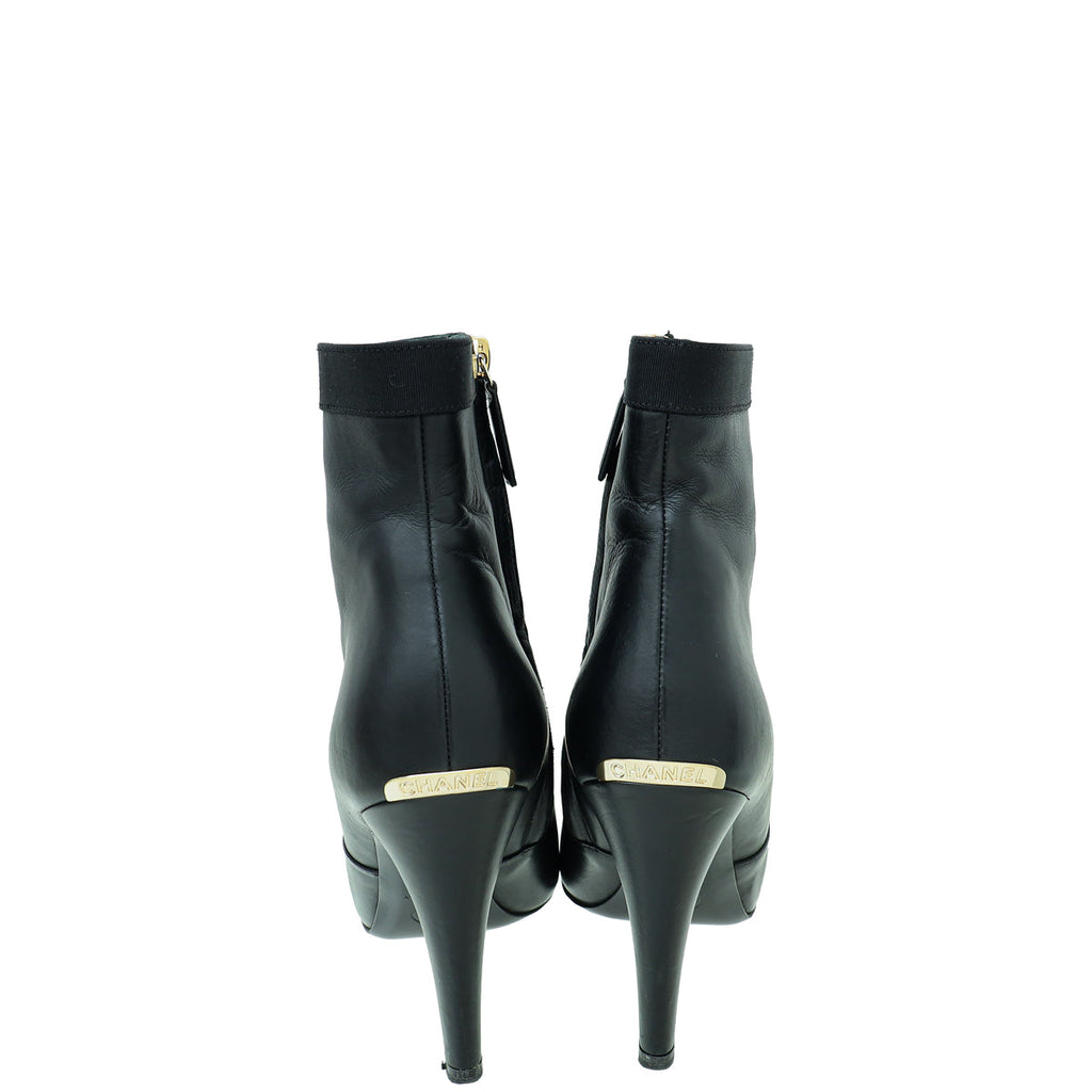 Chanel Black Logo Cap Toe Ankle Boot 37