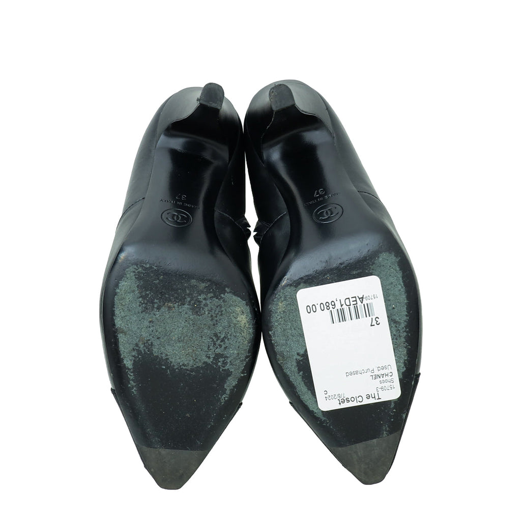 Chanel Black Logo Cap Toe Ankle Boot 37