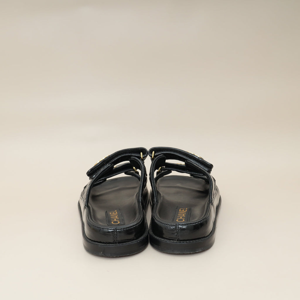 Chanel Black Shiny CC Beads Quilted Dad Slide Mules 37