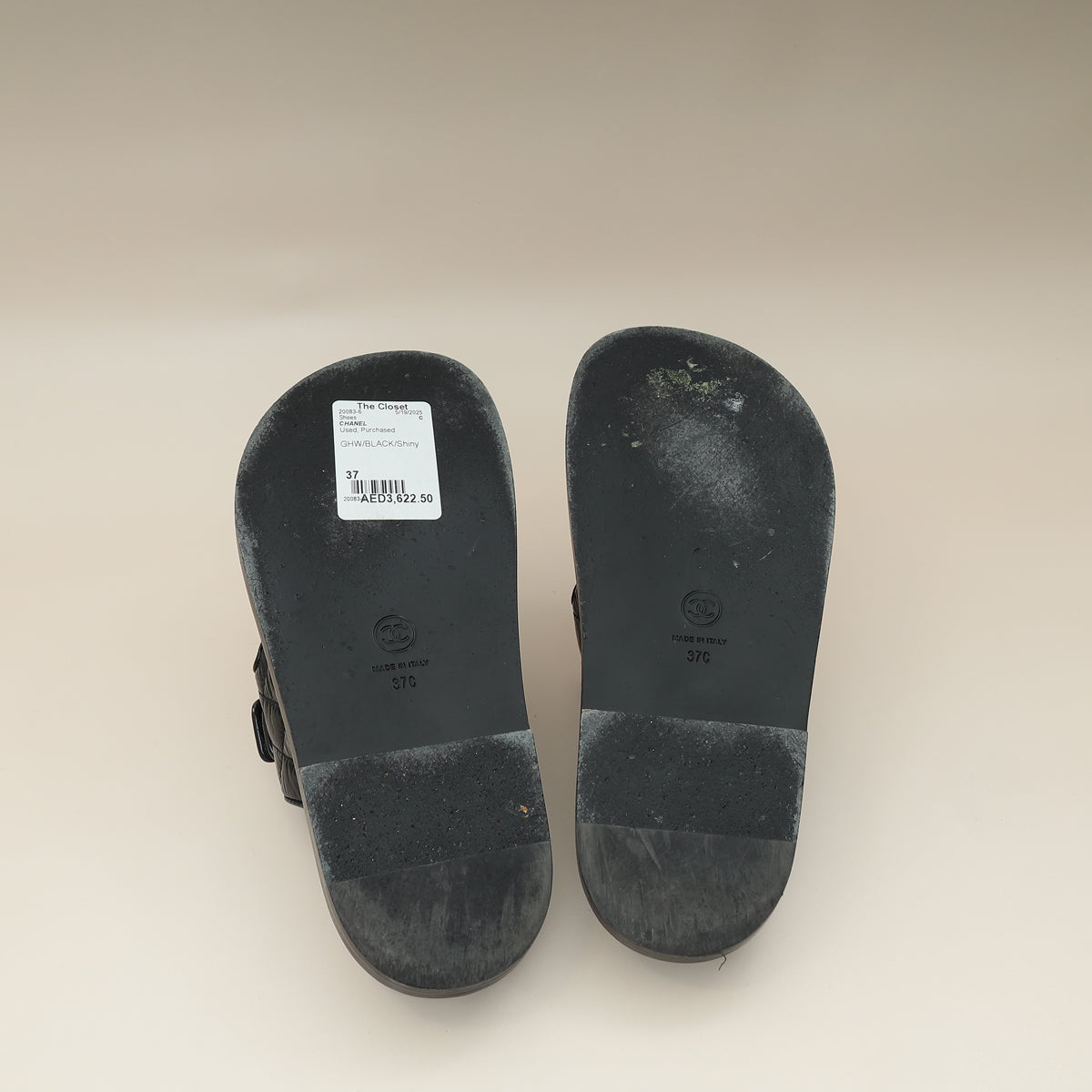 Chanel Black Shiny CC Beads Quilted Dad Slide Mules 37