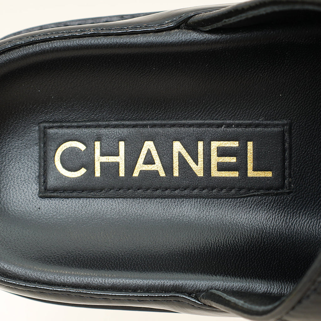 Chanel Black Shiny CC Beads Quilted Dad Slide Mules 37