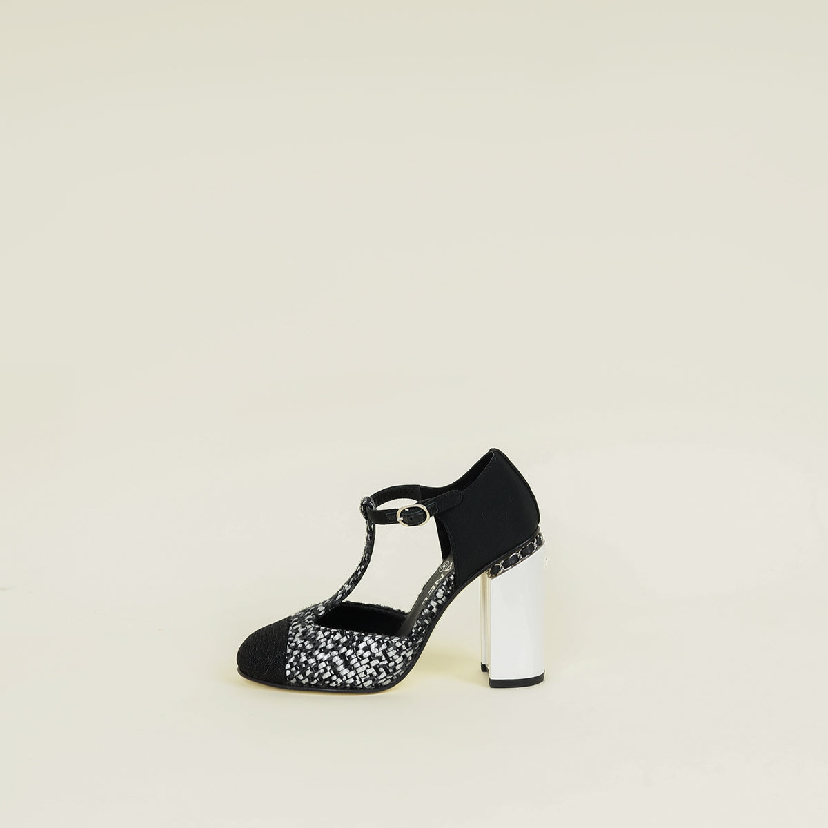 Chanel Tricolor T Strap Tweed Pumps 37