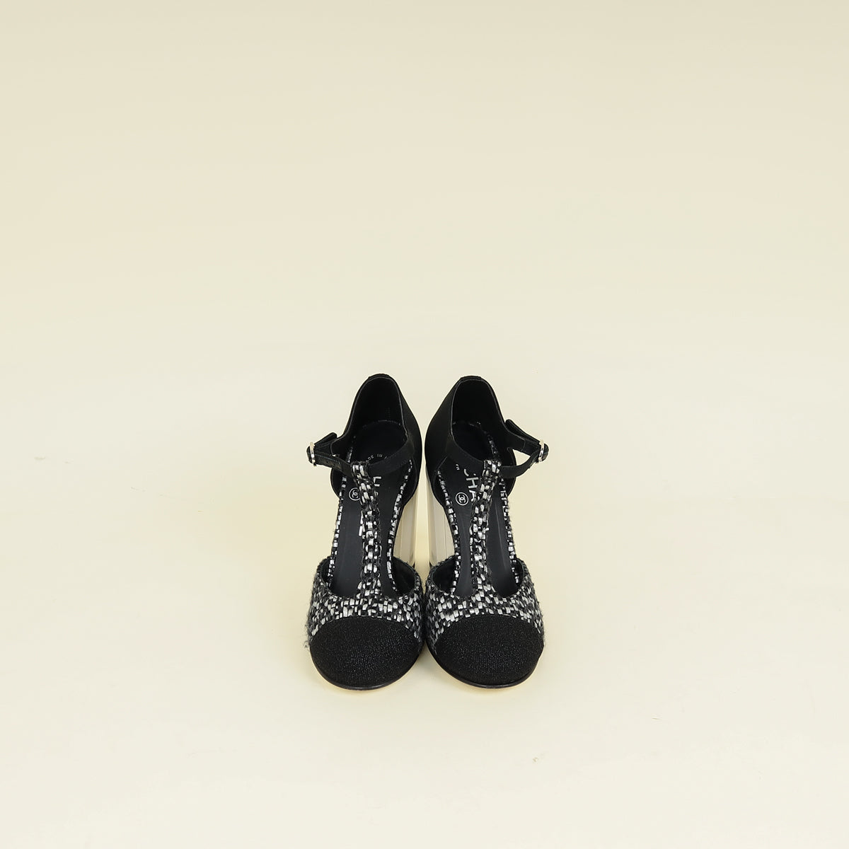 Chanel Tricolor T Strap Tweed Pumps 37