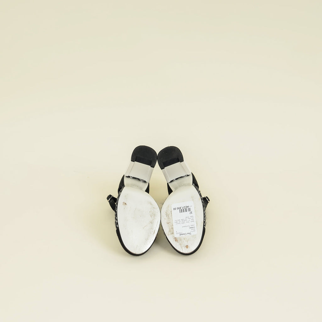 Chanel Tricolor T Strap Tweed Pumps 37