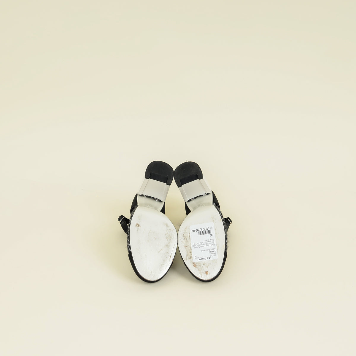 Chanel Tricolor T Strap Tweed Pumps 37