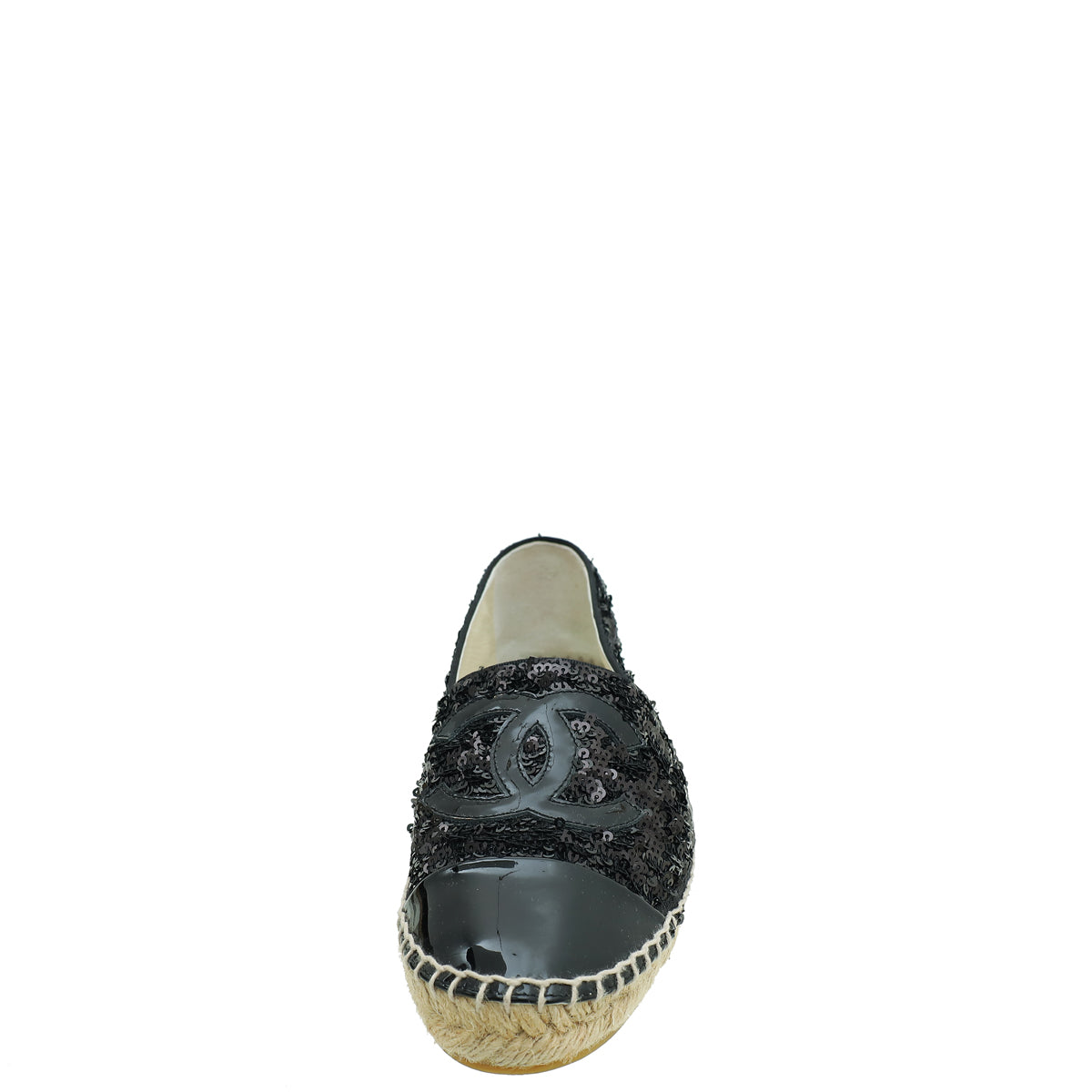 Chanel Black CC Cap Toe Sequin Espadrille 37