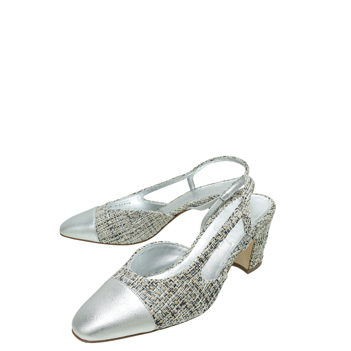 Chanel Multicolor Calf Tweed Half D'Orsay Block Slingback Pump 37.5