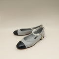 Chanel Bicolor CC Camellia Cap Toe Pearl Ankle Ballerina 37