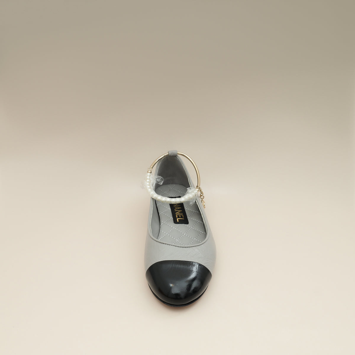 Chanel Bicolor CC Camellia Cap Toe Pearl Ankle Ballerina 37