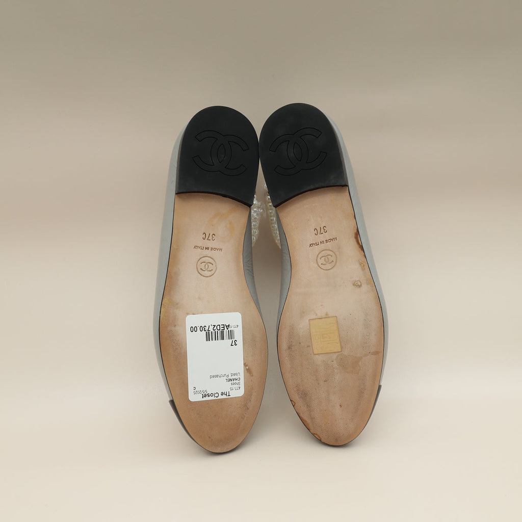 Chanel Bicolor CC Camellia Cap Toe Pearl Ankle Ballerina 37