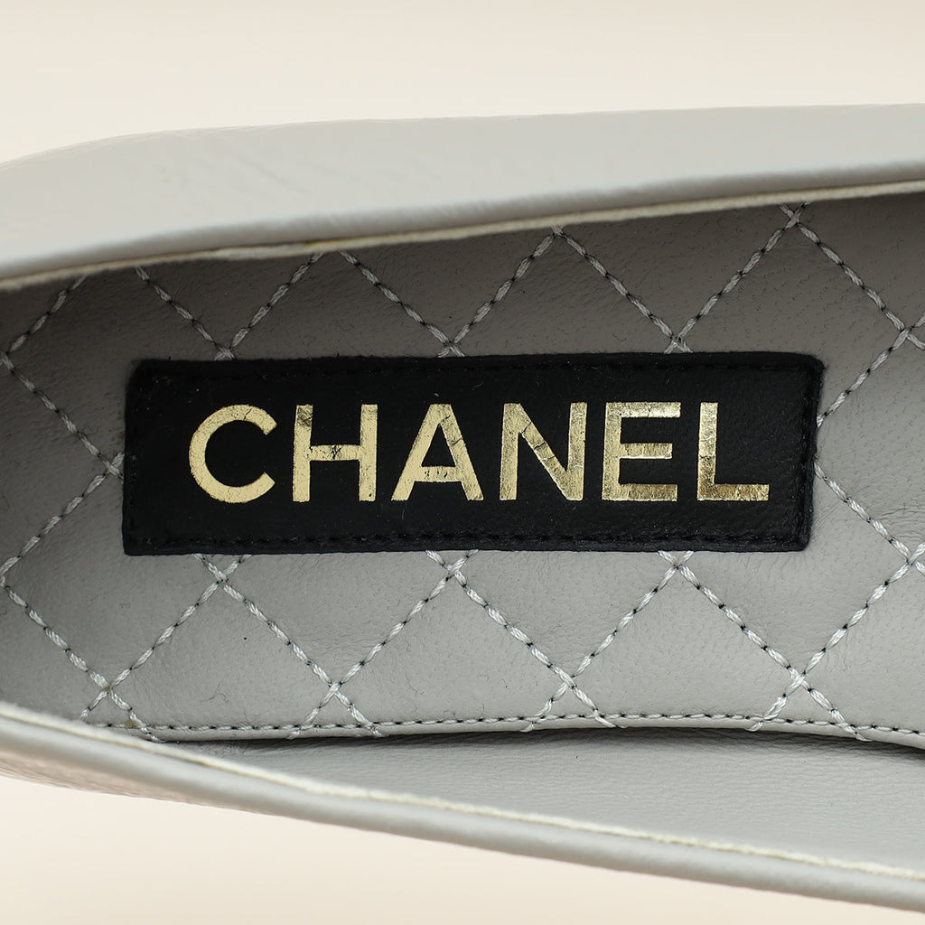 Chanel Bicolor CC Camellia Cap Toe Pearl Ankle Ballerina 37