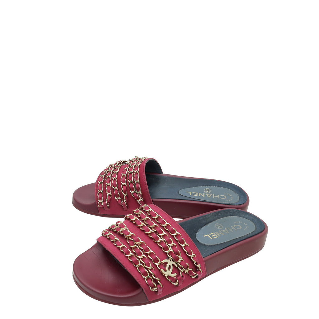 Chanel Bicolor CC Chain Pool Slide Mules 37