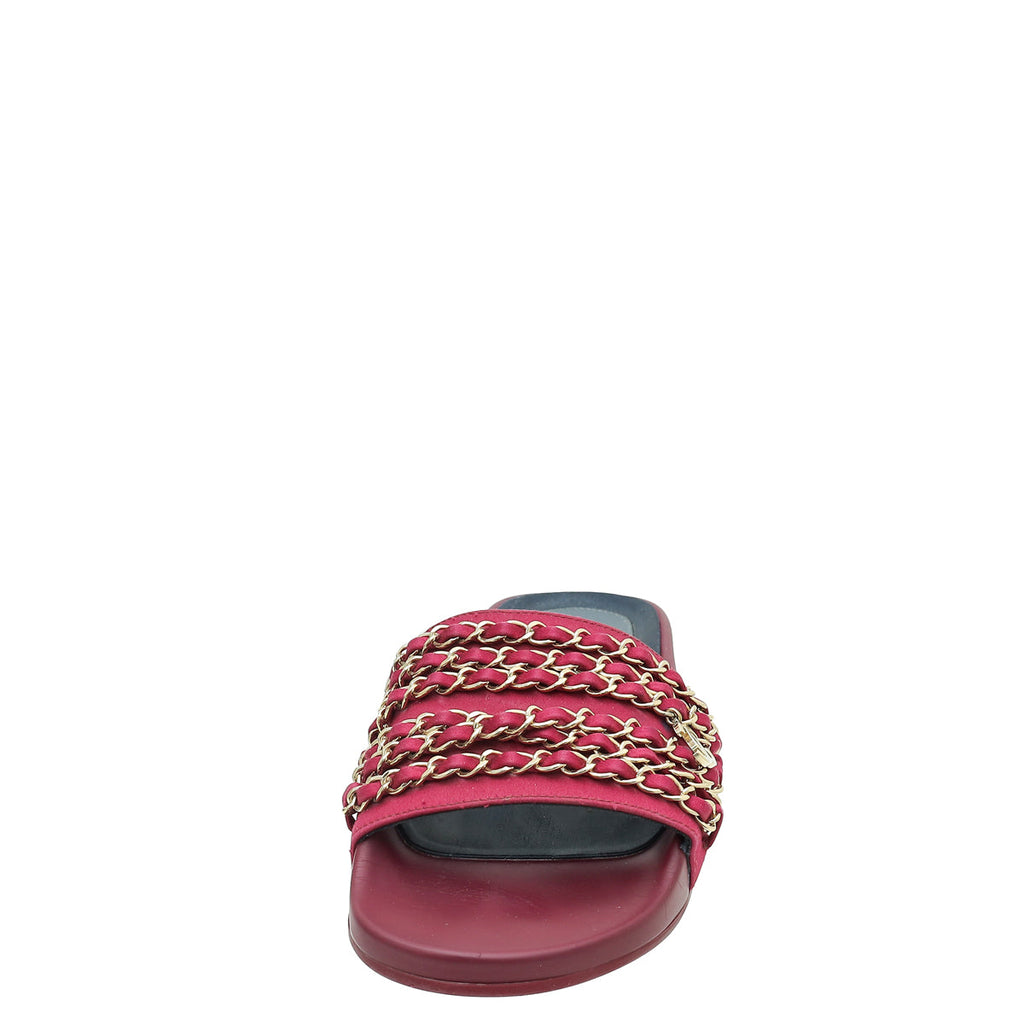 Chanel Bicolor CC Chain Pool Slide Mules 37