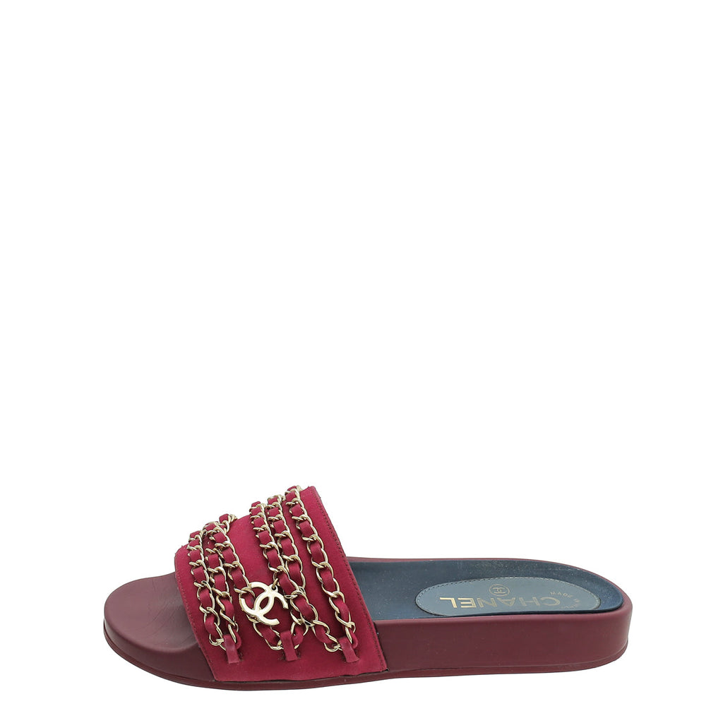 Chanel Bicolor CC Chain Pool Slide Mules 37