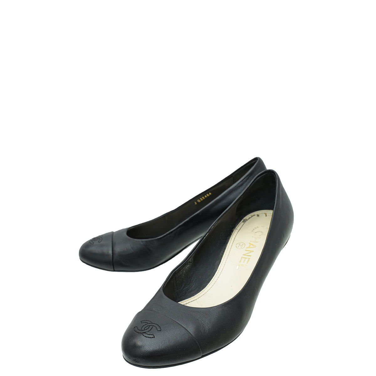 Chanel Black CC Cap Toe Pearl Heel Pump 37