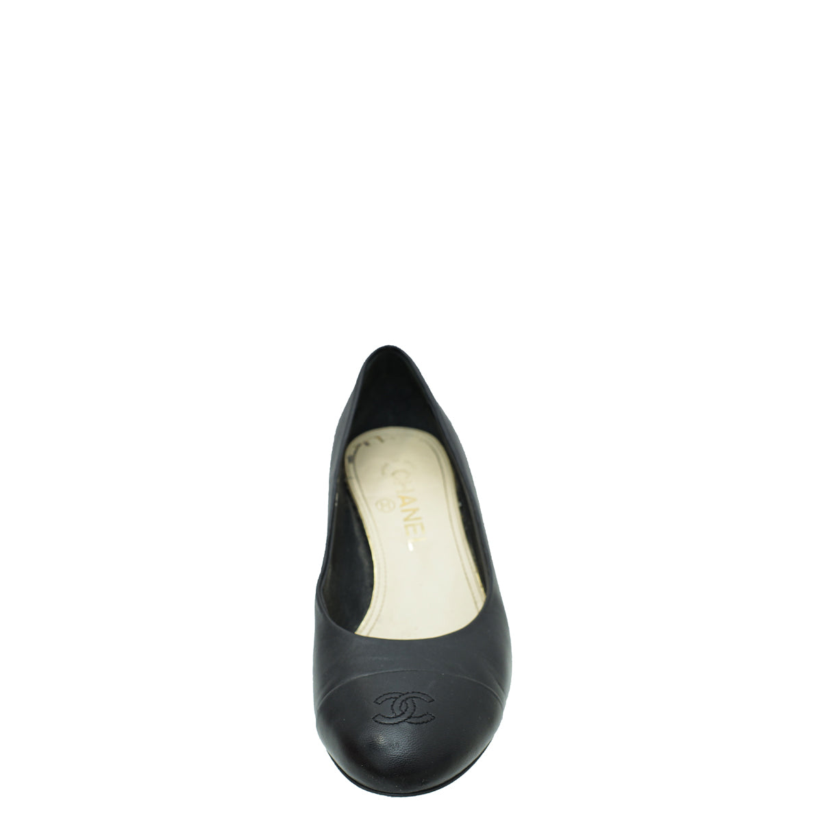 Chanel Black CC Cap Toe Pearl Heel Pump 37