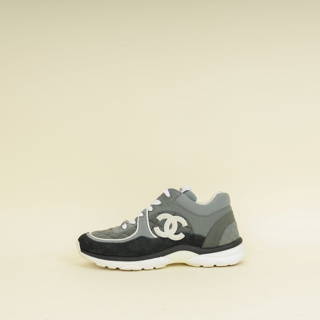 Chanel Grey CC Quilted Trainer Sneakers 38.5