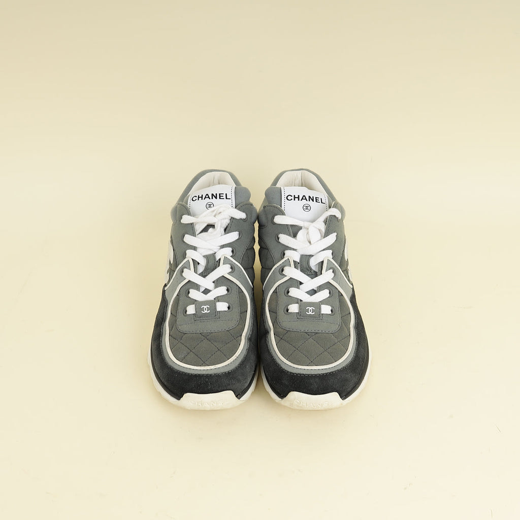 Chanel Grey CC Quilted Trainer Sneakers 38.5