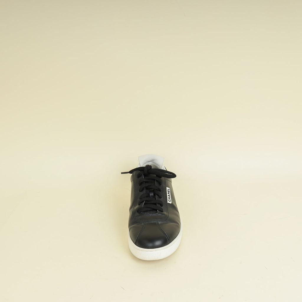 Chanel Black Logo Lace Up CC Low Top Sneakers 38.5